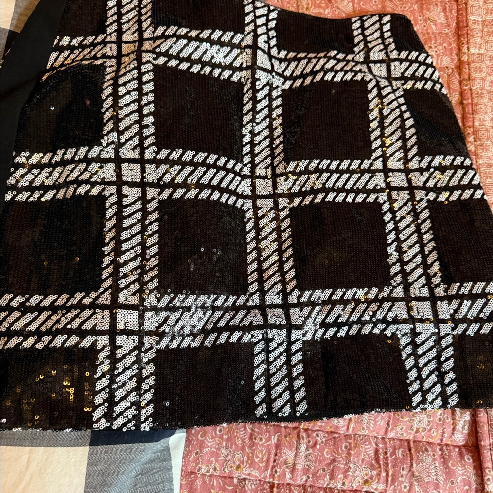 Ted Baker Black and White Sequin A-line Mini Skirt